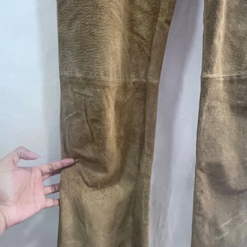 Vintage Jou Jou Tan Suede Leather Mid Rise Pants Women's Size 7/8 Western Boho - Picture 5 of 9